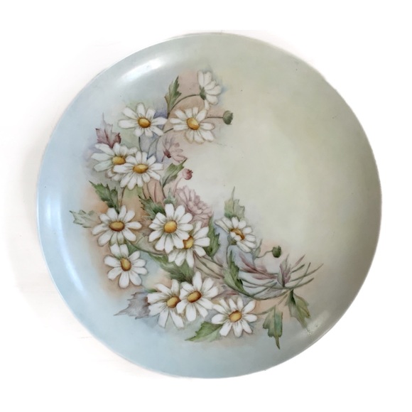 12” French Antique Porcelain Charger w Daisies Hand Painted Cottagecore - Picture 1 of 9